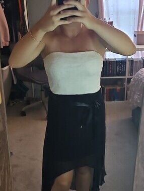 Agl Strapless Two-Tone High-Low Skirt Dress - White & Black